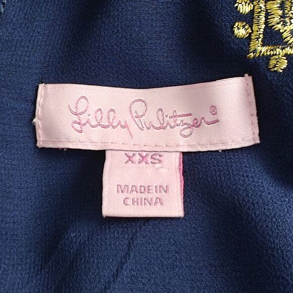 Lilly Pulitzer Quinn Halter Swing Dress Size XXS Navy Blue Gold Embroidery Lined - Picture 10 of 12